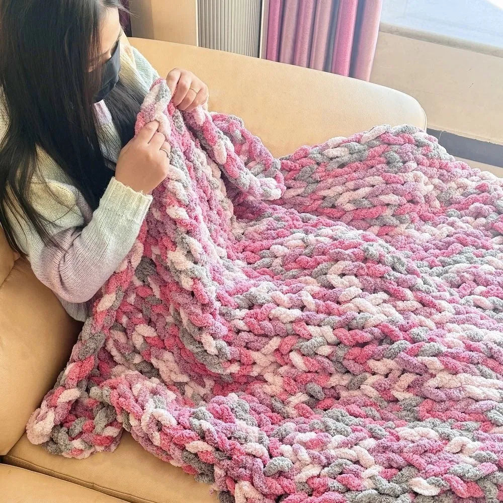 Chenille knitted braided gravity blanket in modern simplicity style showing textured surface