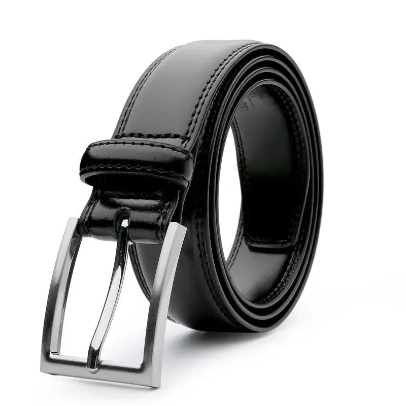 Men's genuine leather casual belt with alloy buckle showing 95 grain texture