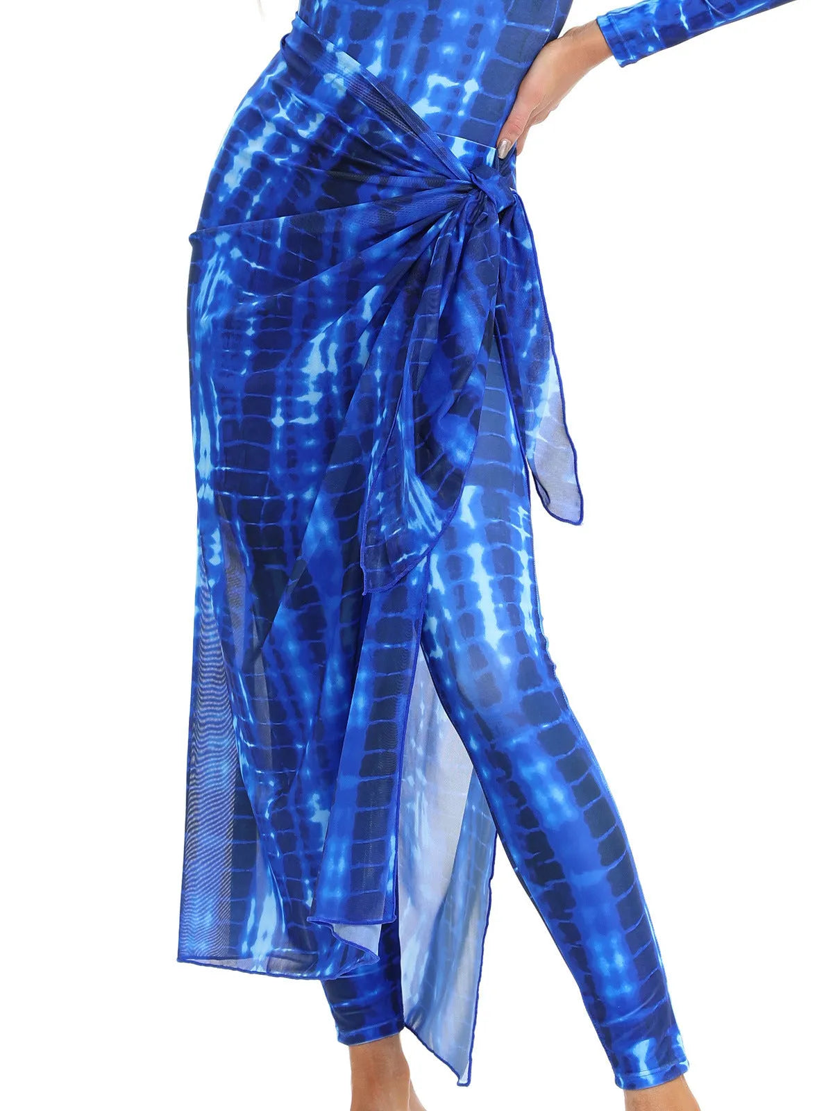Muslim conservative beach swimsuit three-piece set with apron in blue Sapphire colour