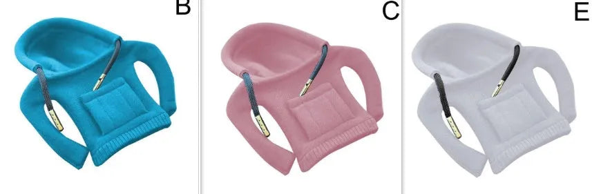 Cloth gear shift knob hoodie cover in assorted colours showing 13x8cm size for manual and automatic cars.