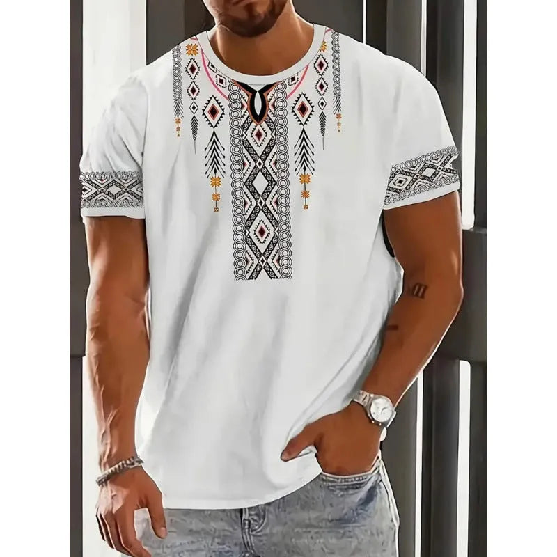 Men's loose fit short-sleeved T-shirt with digital 3D printed stripes pattern