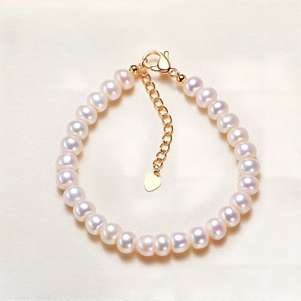 Freshwater pearl bracelet plain white round pearl flower shape design women's jewellery 18cm length