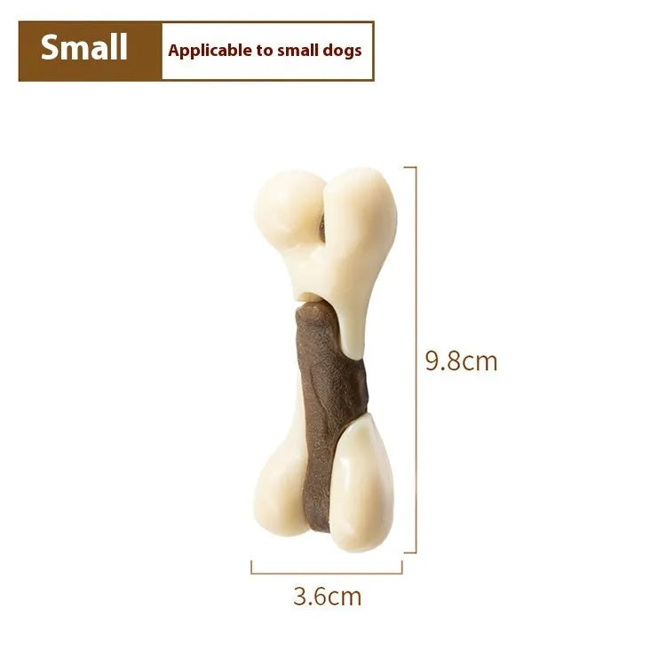 Cowhide and nylon dog bone grinding rod chewing toy in foodie bone design