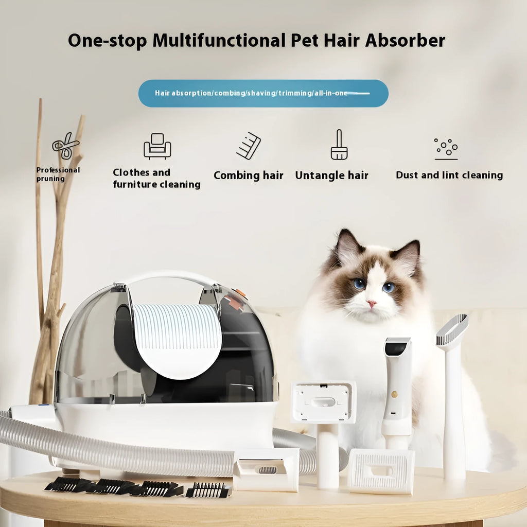 Pink and white pet grooming vacuum cleaner with electric shears, 3000mL dust cup, and grooming attachments