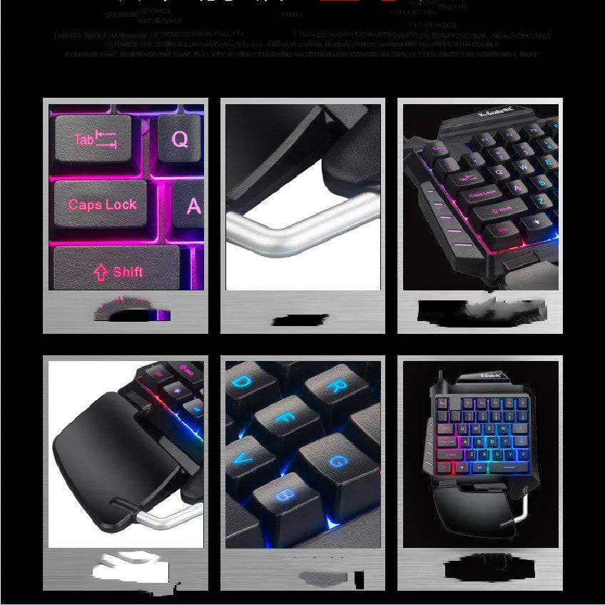 Black left-handed one-handed gaming keyboard with Throne converter and integrated hand rest for desktop PUBG gameplay