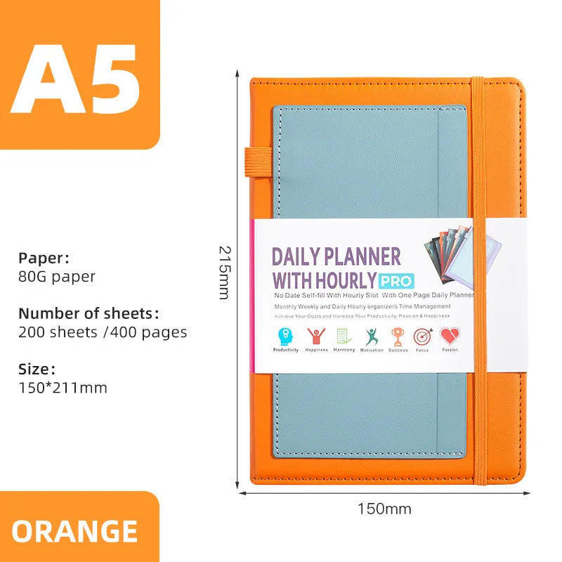 PU cover no-date notebook with thread binding showing 200 sheets of wood-free paper