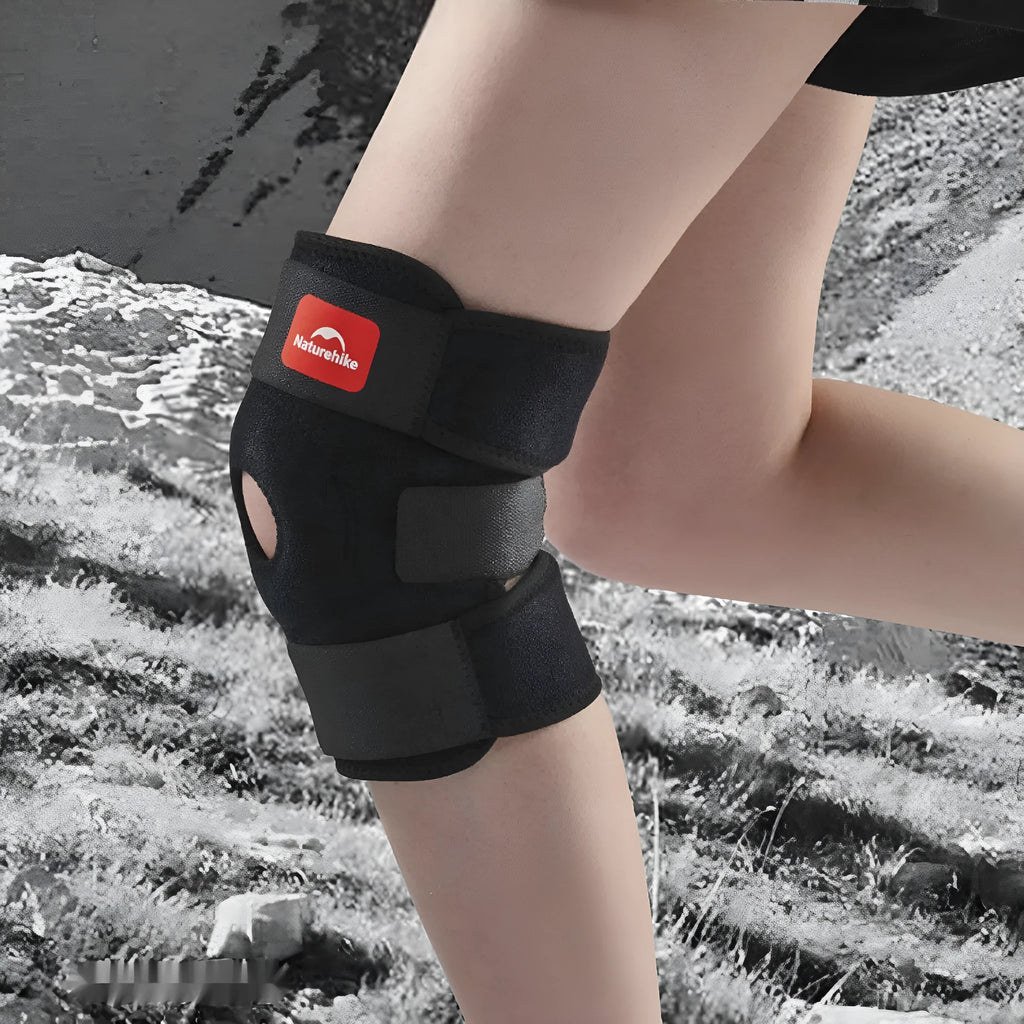Outdoor hiking climbing knee pad in black, free size, unisex, expanded to 44.5x22.5cm