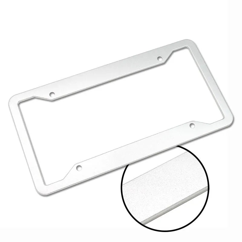 Aluminium alloy license plate frame in black, light grey, sandblasted silver, or stainless steel finish