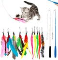 Cat teasing pole set with two handheld poles and ten feather replacement heads