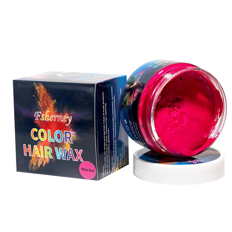 120g hair styling clay container showing colour options including blue, green, purple and rose red