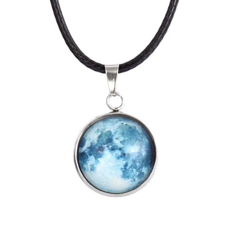 Glass constellation pendant on luminous alloy necklace chain with extension