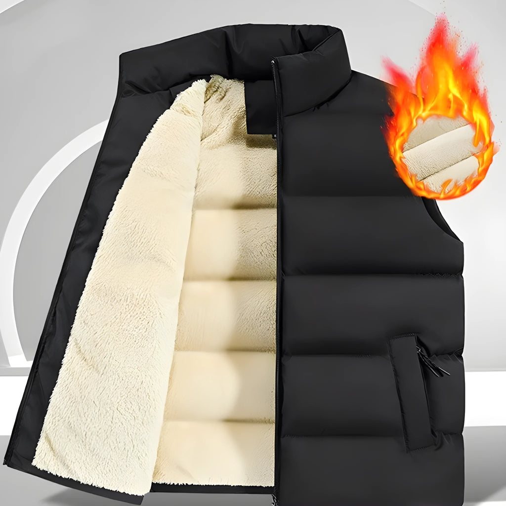 Men's striped lambswool vest for winter in black, dark blue, or red colours.