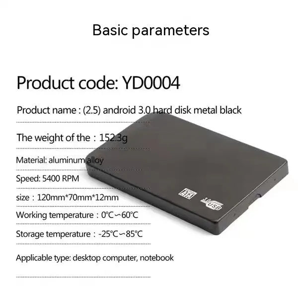 Silver metal USB 3.0 solid-state mobile hard drive with data cable on a desk.