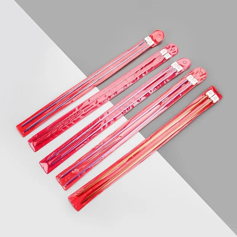 Complete set of lengthened crochet hooks in 14 sizes from 2.0mm to 10.0mm, each with a protective end cap.