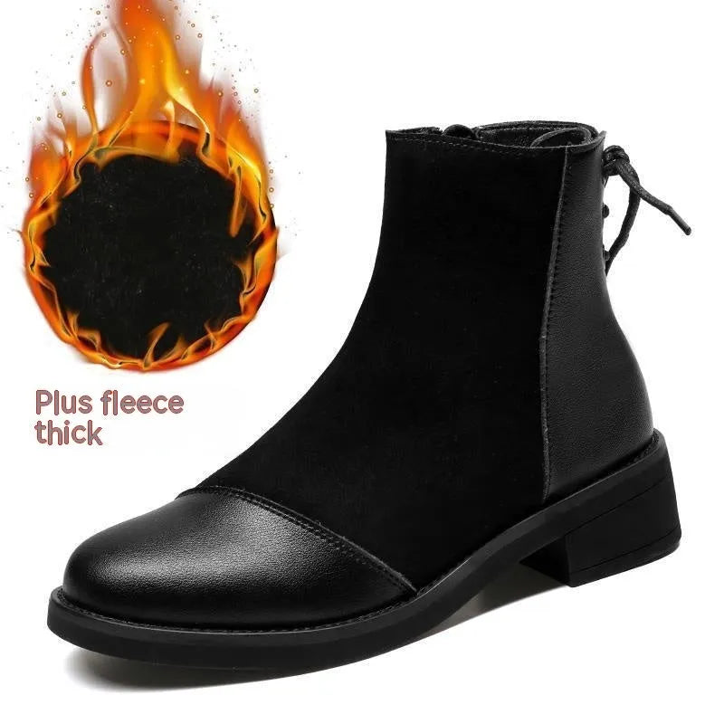 Black women's knee-high Martin boots with side zip and bow detail