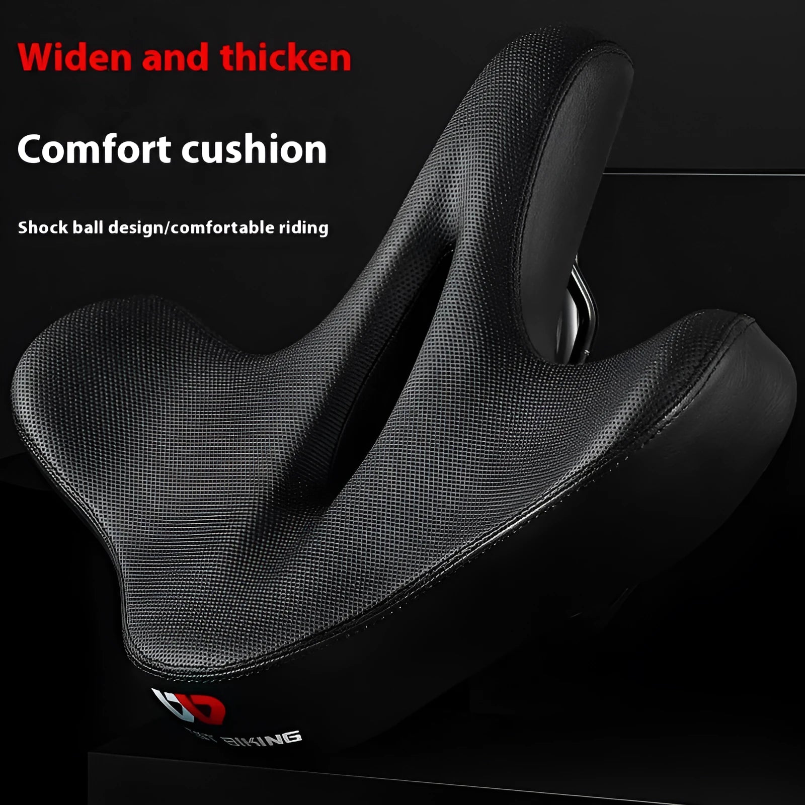 Black bicycle seat cushion with leather exterior and foam padding