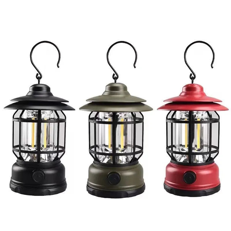 Portable camping head lamp lantern in dark green, black, and red colour options with super bright LED light.