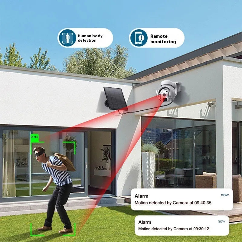 Solar security camera with 3 million pixel HD resolution for outdoor home monitoring