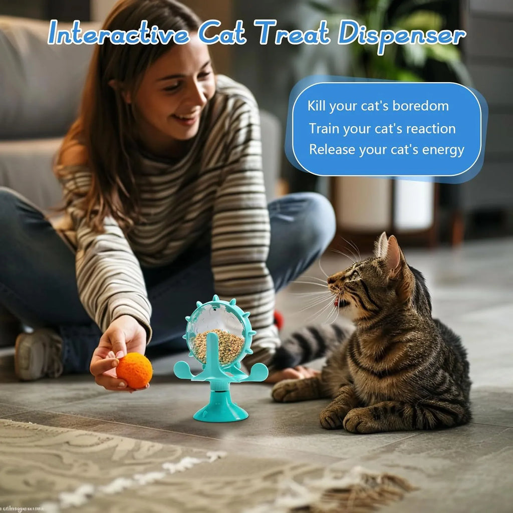 Interactive cat puzzle toy slow feeder with spinner and suction cup base in multiple colours