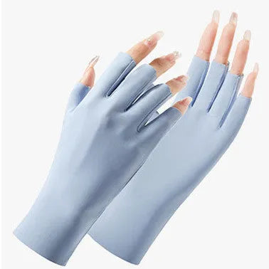 Thin women's UPF50+ ice silk sun protection gloves in multiple colour options