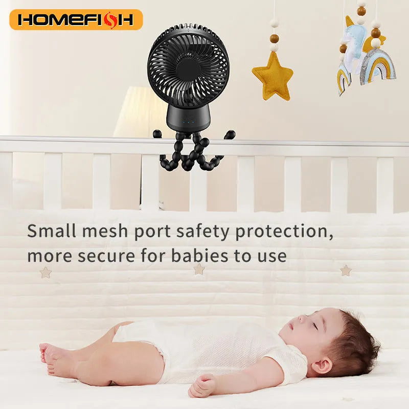 HOMEFISH F2 automatic shake head fan with LED light on removable bracket