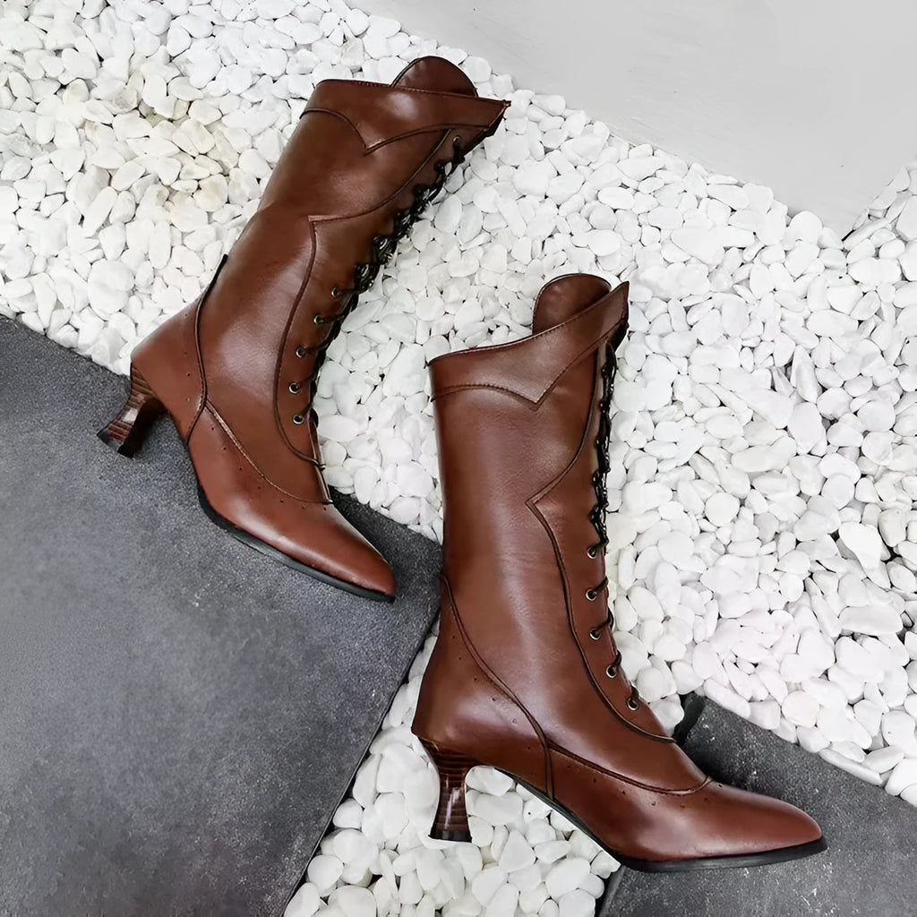 Lace-up Martin boots wine cup heel round toe large size women's boots black coffee white