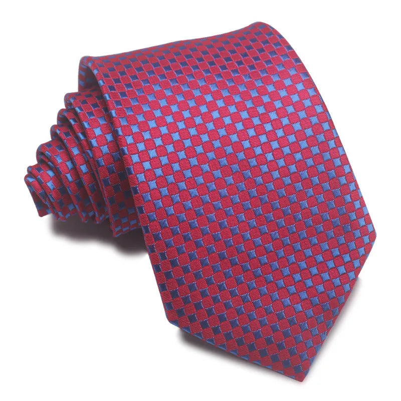 8cm wide red and black striped jacquard tie with an arrow point tip for men's formal wear