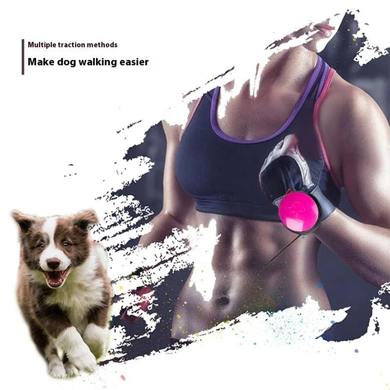 Retractable dog leash extended to 3 metres with automatic brake system in vibrant orange colour