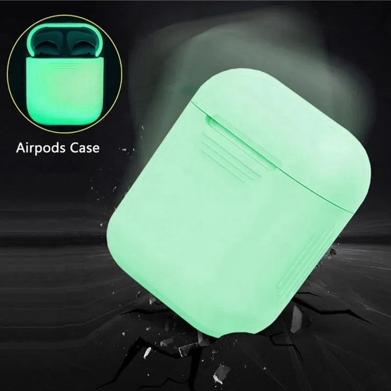Luminous solid colour silicone flip-top protective case for Apple AirPods earphones.