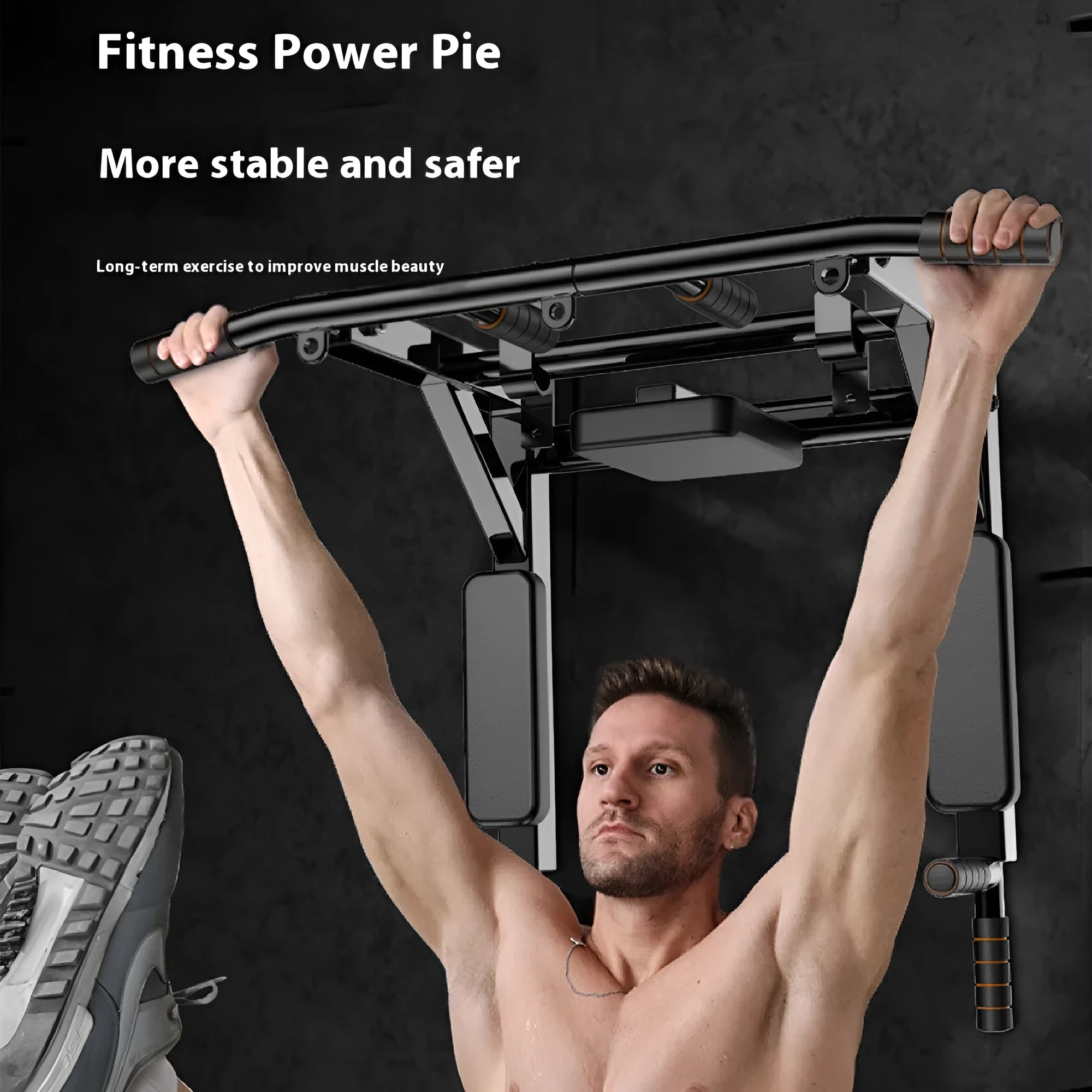 Black wall-mounted fitness rack with sandbag storage and single parallel pull-up bars