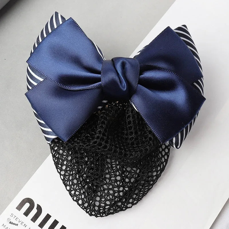 Professional hair clip headdress with flower bow net pocket in multiple colour variations
