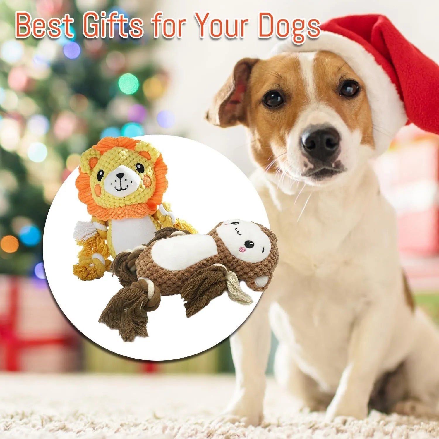Lion and monkey stuffed squeaky dog toys bundle for medium to large dogs