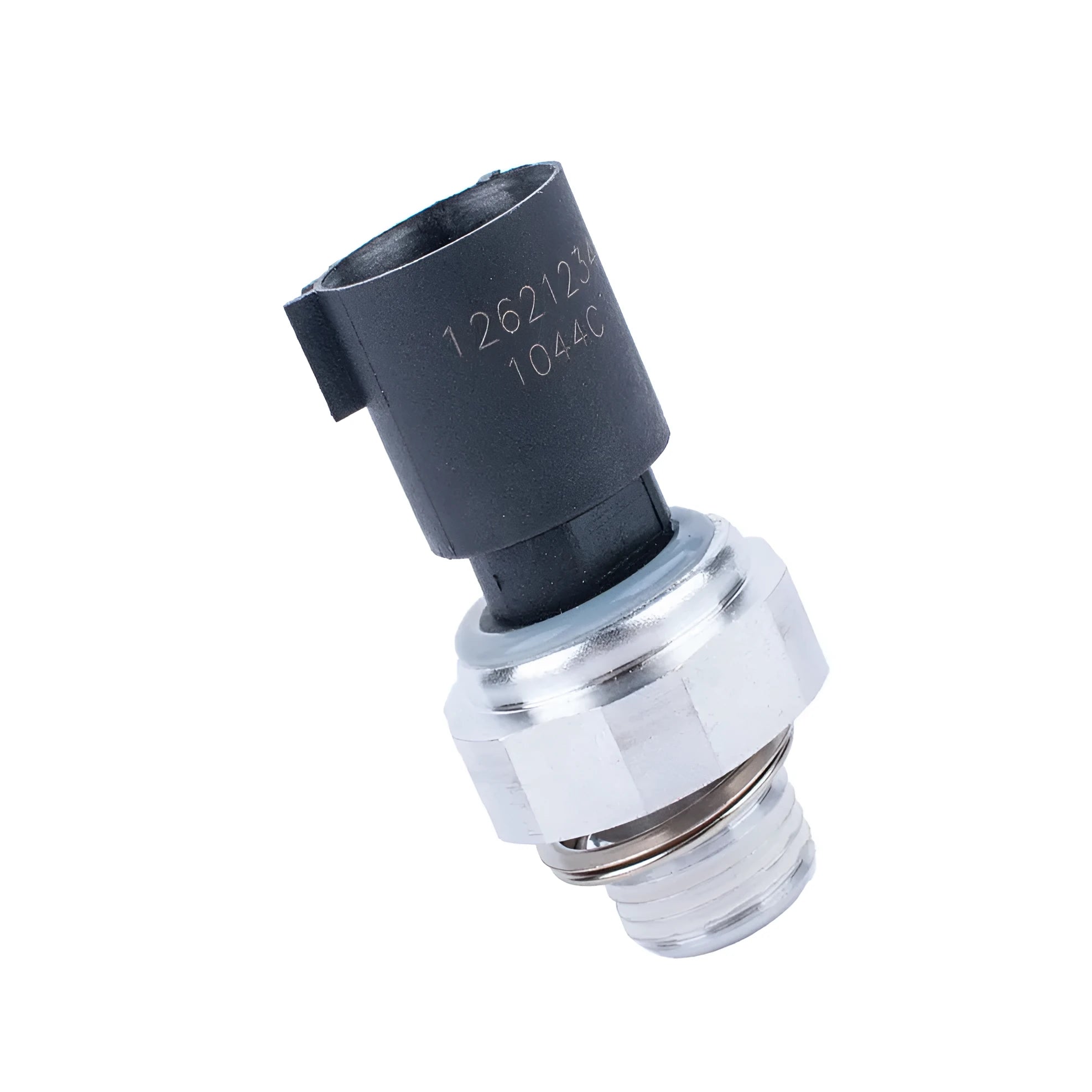 Silver automobile fuel pressure sensor with automotive electrical connector