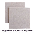 Beige plastic furniture protection pads in round and square shapes with multiple size options