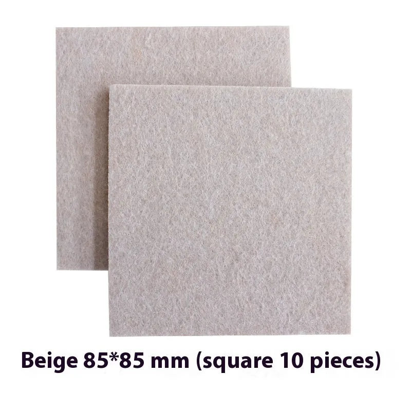 Beige plastic furniture protection pads in round and square shapes with multiple size options