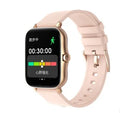 Black smart watch with 1.7-inch colour touch screen and silicone strap on a wrist.
