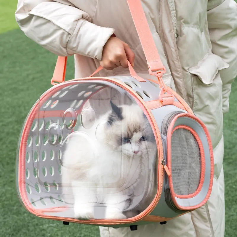 Hard EVA transparent space capsule cat backpack carrier in multiple colours.