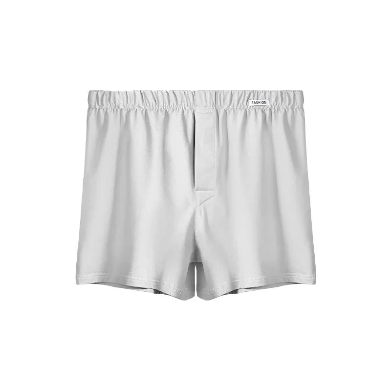 Men's loose-fitting cotton boxer shorts in solid colours: gold, green, sea blue, light grey with mid-waist design