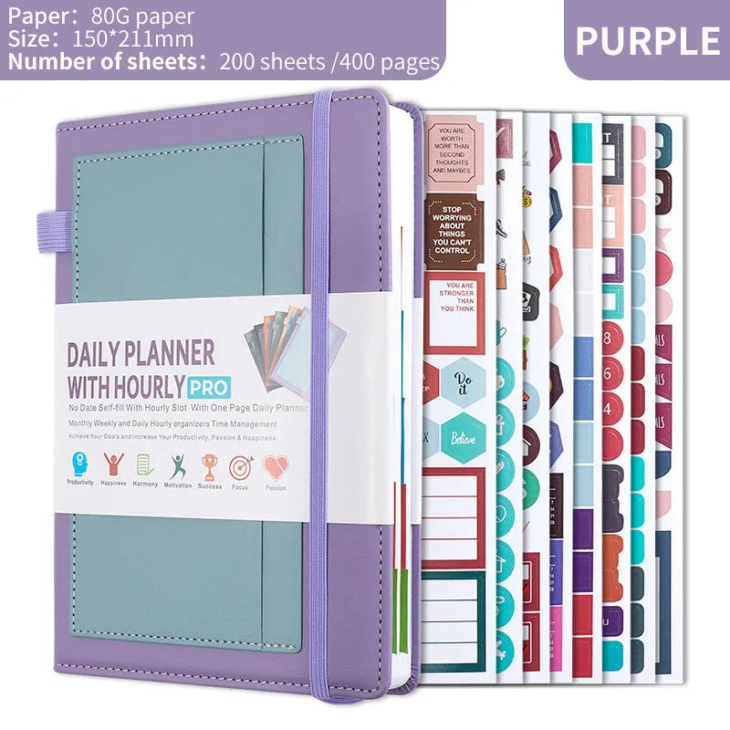 PU cover no-date notebook with thread binding showing 200 sheets of wood-free paper