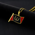Gold geometric oil-drip pendant necklace with O-ring stainless steel chain on neutral background
