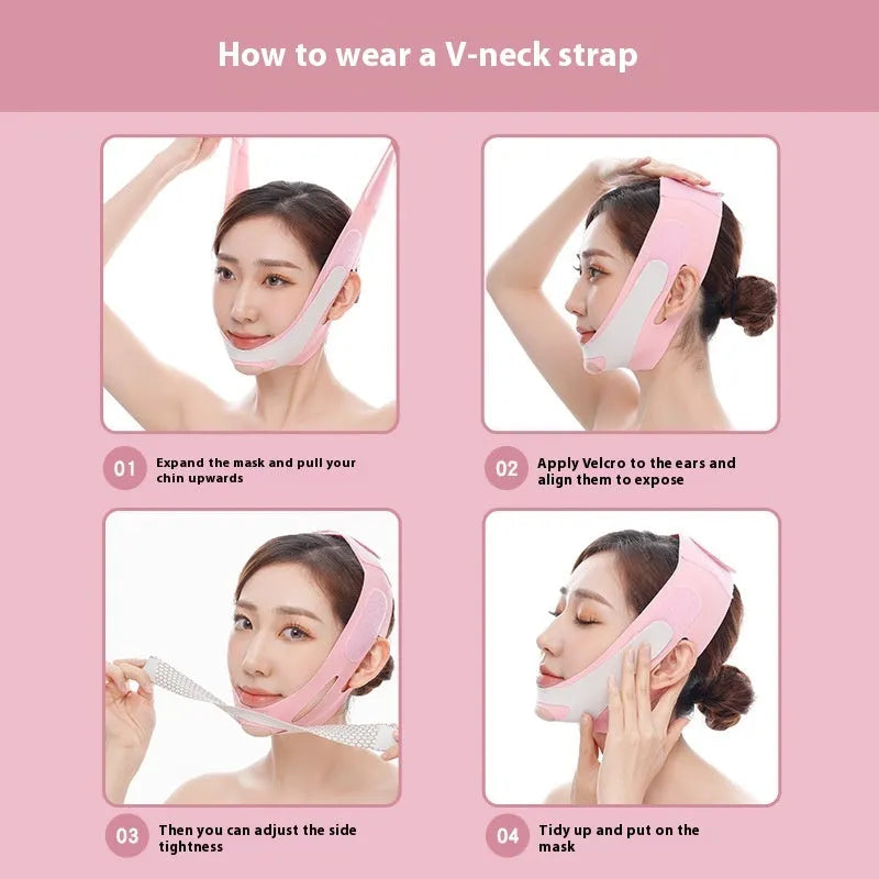 Black and pink elastic V face bandage for facial contouring with far infrared option