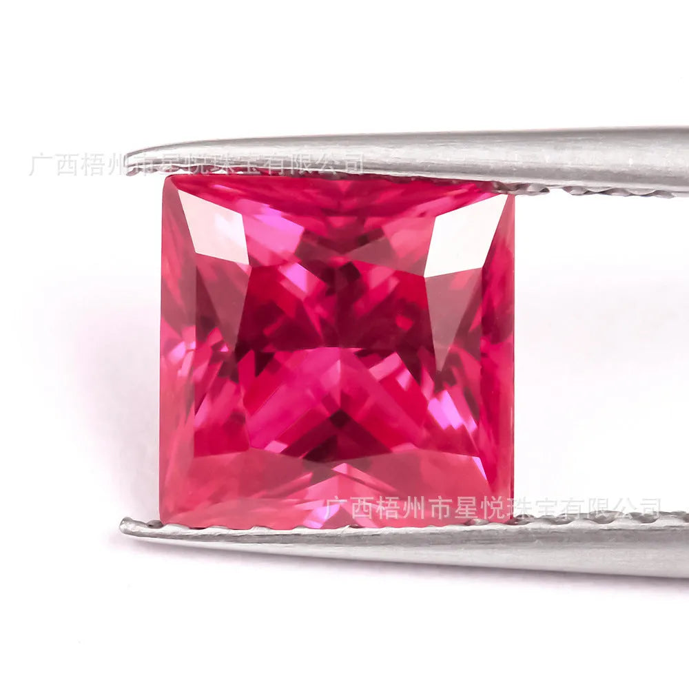 Lab-created ruby gemstone in egg, round, princess, water drop, grandmother, and Asche cuts.
