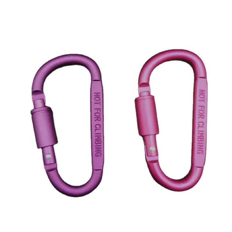 D-type aluminium carabiner with lock mechanism in bright colours measuring 8cm