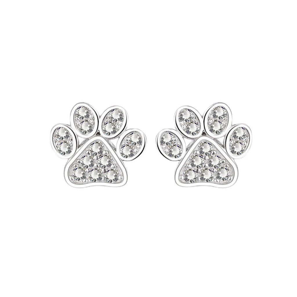 Pair of 925 sterling silver cat's paw stud earrings with full zircon surface, silver colour, 1.5 cm diameter