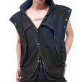 Blue hooded denim vest coat with matching trousers Korean style set