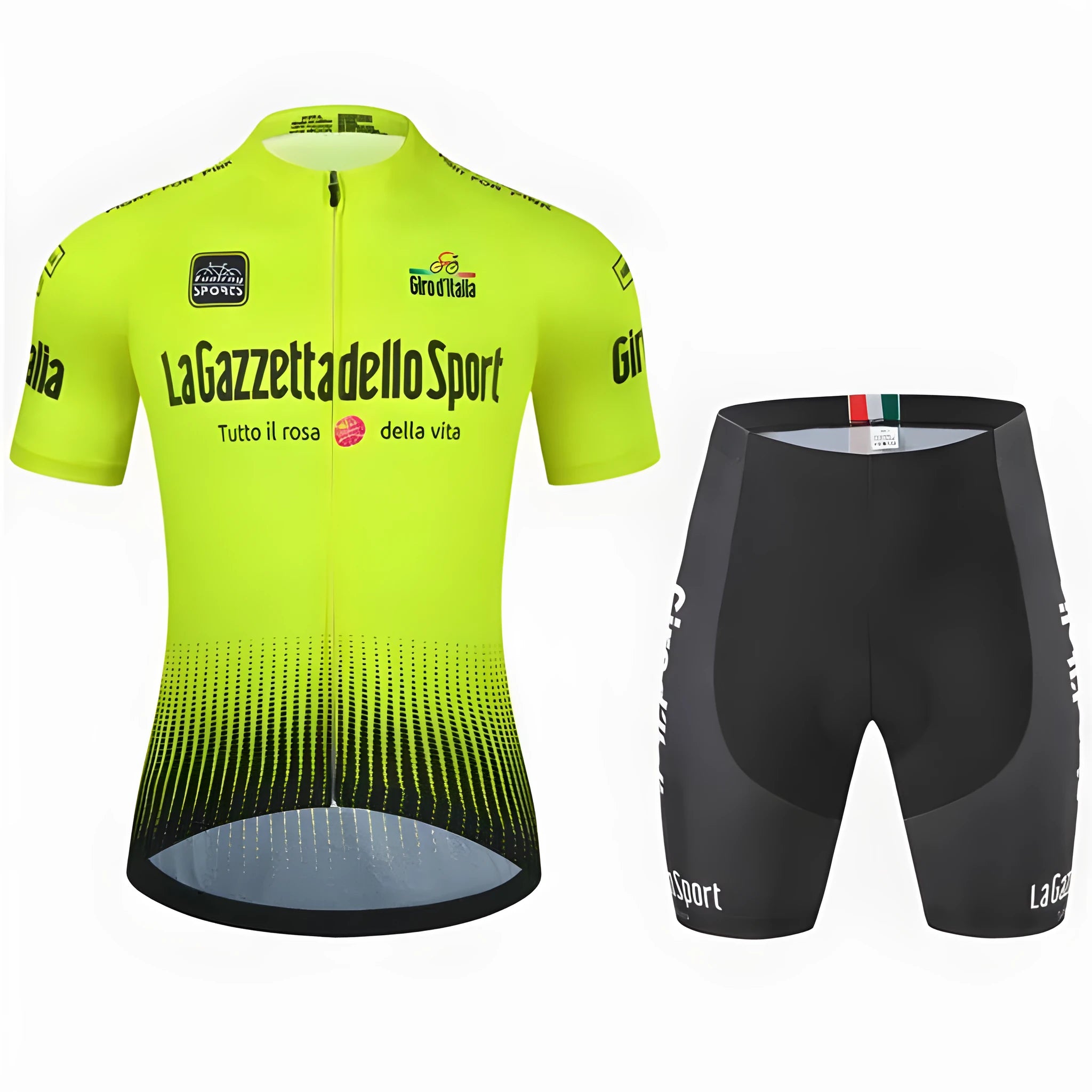 Patterned short sleeve cycling jersey for men and women in quick-dry polyester fabric.