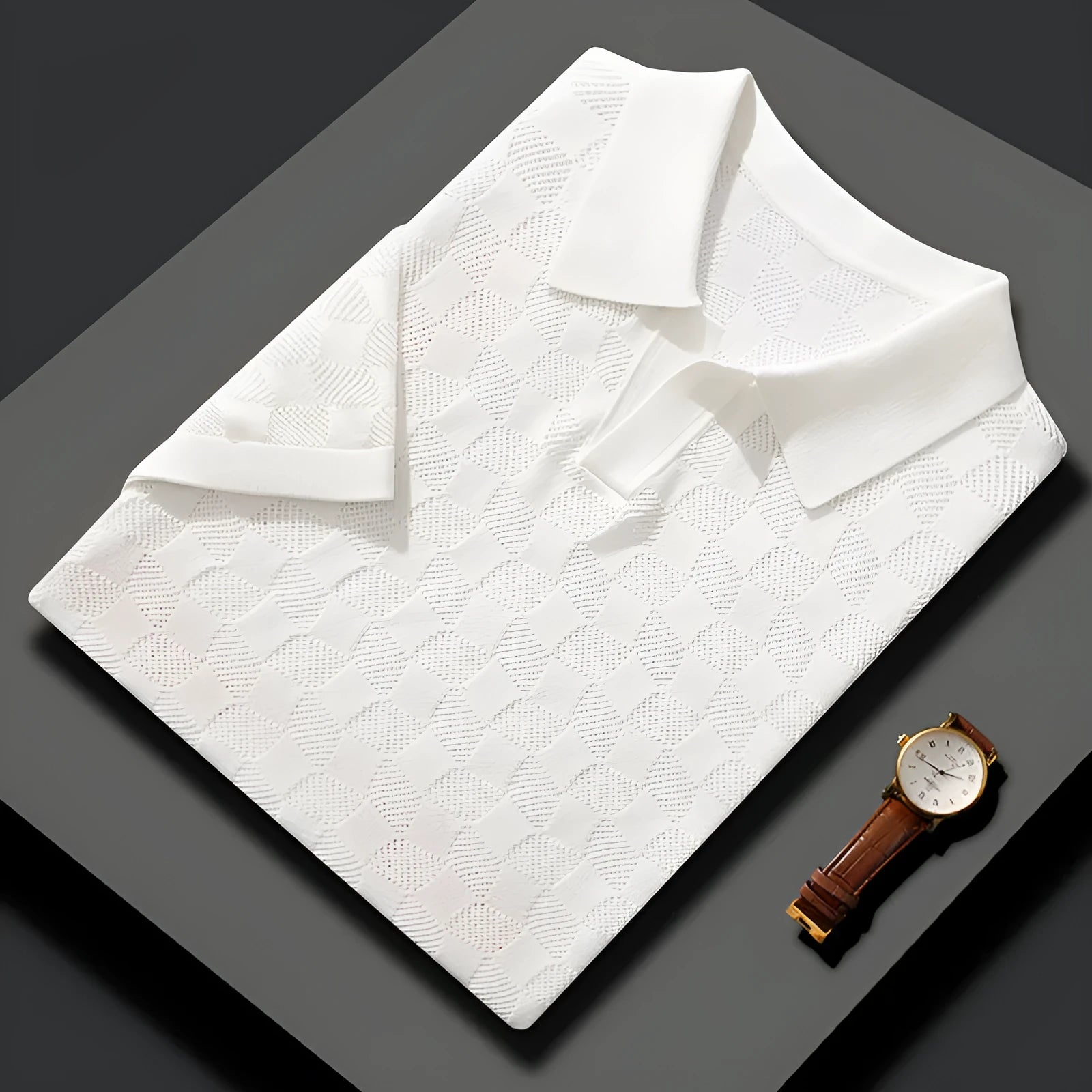 Men's mulberry silk short sleeve sweater with V-neck lapels in solid colour