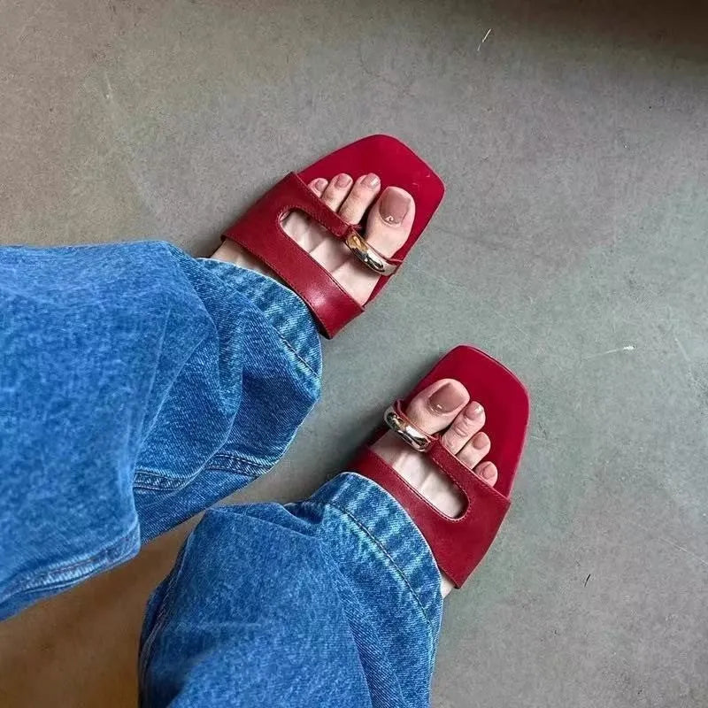 Leather outdoor slippers with a square toe design and rubber sole, shown in available colours.