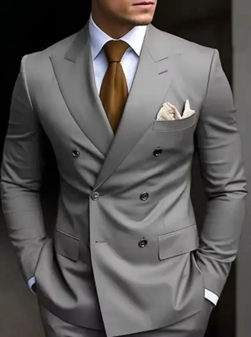Men's Korean style slim fit two-piece business suit in cotton blend polyester fabric