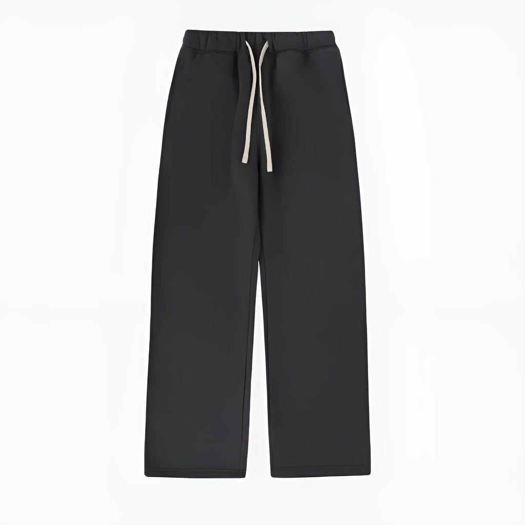 Men's grey fleece-lined sweatpants with drawstring waistband and loose fit design
